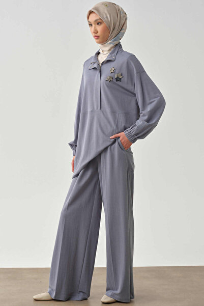 Tuğba Bol Paça Bel Lastikli Pantolon - Mavi