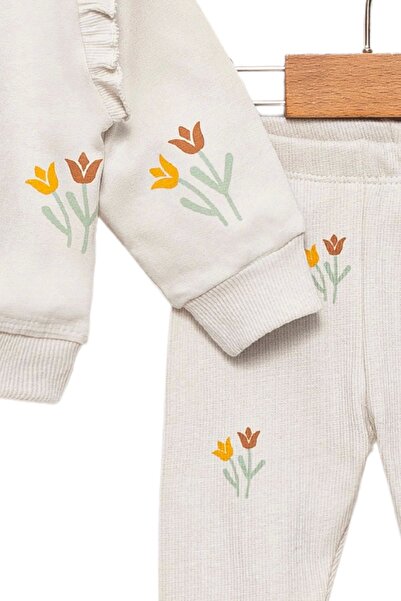 Divonette Kız Bebek Taş Sweatshirt ve Fitilli Tayt - Alt Üst Takım