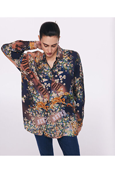 Twist Oversize Floral Patterned Shirt