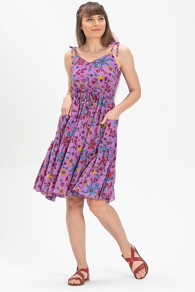 Eliş Şile Bezi Strappy Voile Melisa Κοντό καλοκαιρινό έθνικ φόρεμα λιλά λιλά