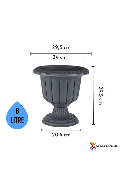 KıtayGroup Nergiz Saksı 6 Litre Koyu Antrasit Renk Ayaklı Plastik Çiçek Saksısı Modern