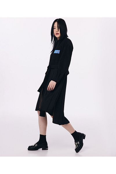 Twist Pleated Asymmetrical Shirt Dress
