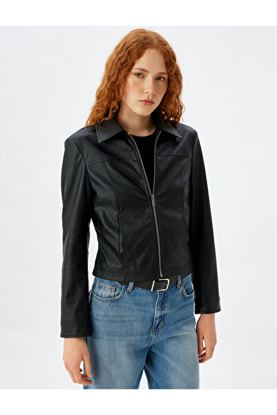 Koton Rövid műbőr kabát cipzáras zsebekkel