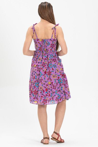 Eliş Şile Bezi Strappy Voile Melisa Κοντό καλοκαιρινό έθνικ φόρεμα λιλά λιλά