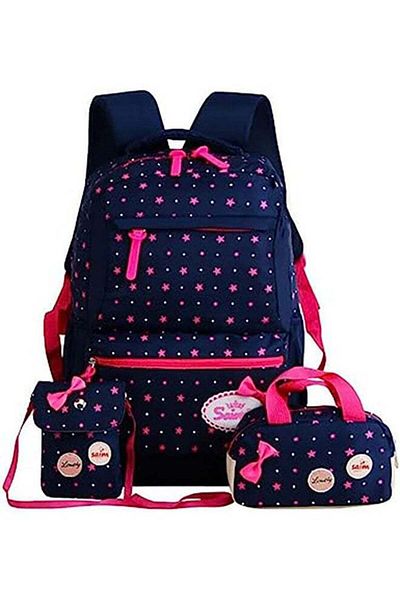 COOYA Kids Backpack, Lightweight, Bowknot Stars Printed, 3 in 1 Bag with Shoulder Pencil Lunch Bag