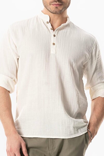 Eliş Şile Bezi Καλοκαιρινό φούτερ με μακρυμάνικο γιακά μουσελίνα υπόλειο λευκό KrkByz