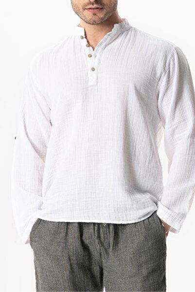 Eliş Şile Bezi Μακρυμάνικο γιακά μουσελίνας καλοκαιρινό φούτερ με κουκούλα λευκό