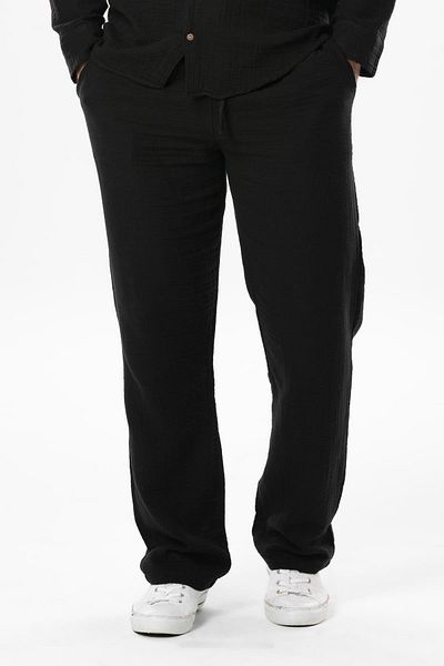 Eliş Şile Bezi Ανδρικό καλοκαιρινό παντελόνι Muslin Elastic Waist Double Pocket Μαύρο Syh