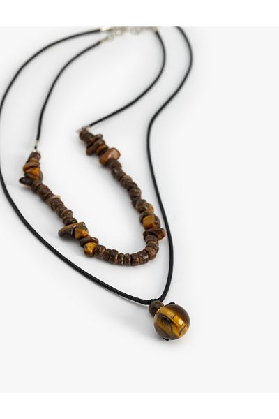 Koton Steel Mixed Double Wooden Beaded Necklace