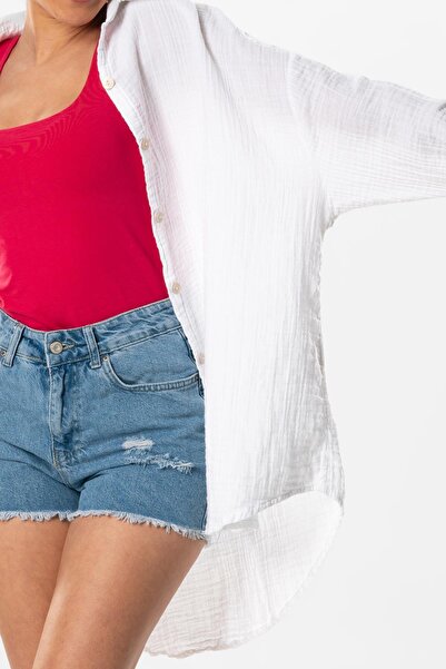 Eliş Şile Bezi Long Sleeve Esved Women's Summer Muslin Shirt White Byz