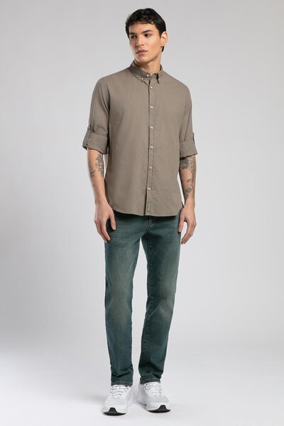 Lee Cooper Cămașă pentru bărbați slim fit kaki 252 LCM 241015 DARELL KHAKI