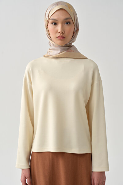 Tuğba Yırtmaçlı Asimetrik Örme Sweat - Ekru