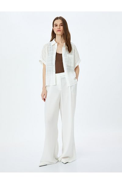 Koton Relaxed Fit Cotton Semi-Transparent Short Sleeve Shirt