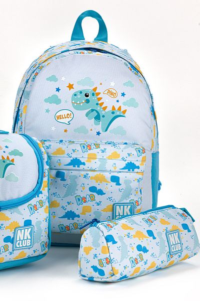 NK Primary School Turquoise Backpack Kindergarten Lunch Box Pen Holder Set of 3