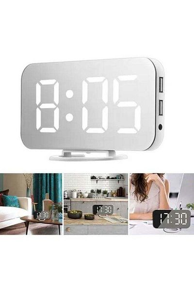 COOYA LED Mirror Table Digital Alarm Clock White 16cm