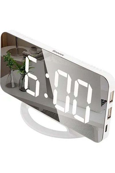 COOYA LED Mirror Table Digital Alarm Clock White 16cm