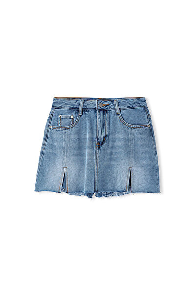 Twist Mini Jean Short Skirt - Slit Detail