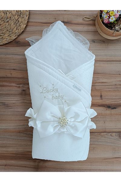 Tomuycuk Ecru Baby Blanket - Seasonal, Mevlütlük Gift for Baby Girl and Boy Hospital Exit