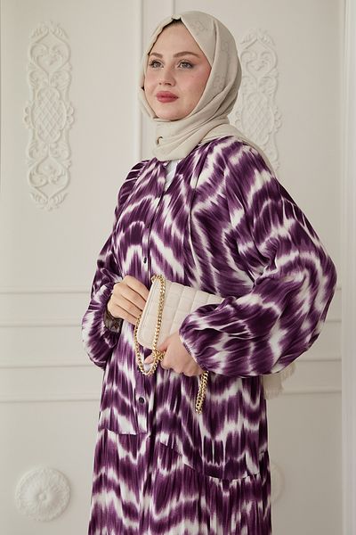 InStyle Μωβ φόρεμα βισκόζης με μοτίβο με γραβάτα