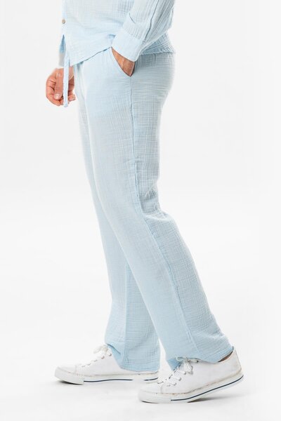 Eliş Şile Bezi Муслінові чоловічі літні штани з еластичним поясом і двома кишенями, блакитні Bmv