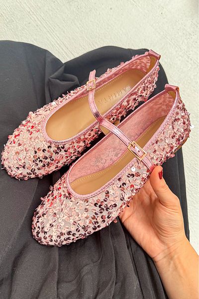 LAMİNTA Balerini de damă Kitty Candy Pink cu paiete cu cataramă