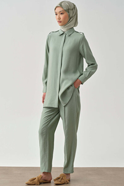 Tuğba Pile Detaylı Pantolon - Mint