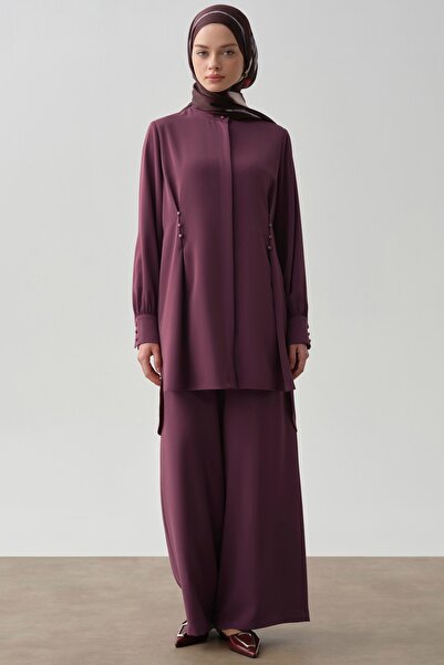 Tuğba Bol Paça Cepli Pantolon - Mürdüm