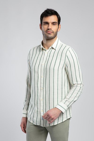 Lee Cooper Ανδρικό πουκάμισο με μανίκια - Ecru-Smber