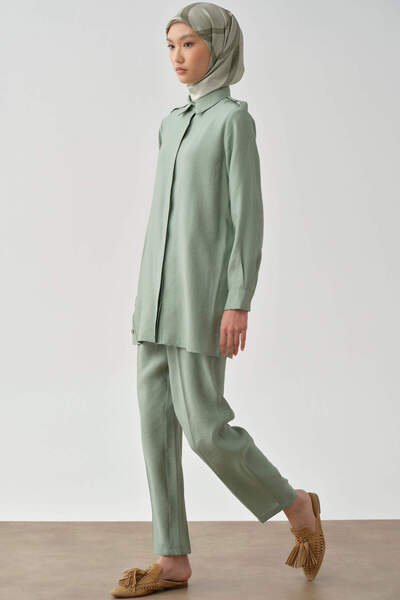Tuğba Pile Detaylı Pantolon - Mint