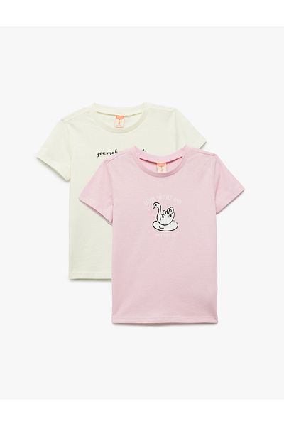 Koton Cotton Printed Short Sleeve Crew Neck 2 T-Shirt Set