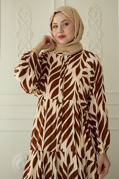 InStyle Rochie de culoare maro viscoză cu model de frunze