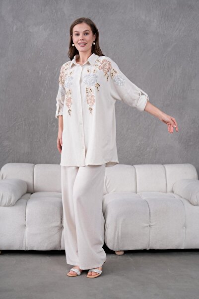 BURRASCA قميص كتان كبير الحجم مع تطريز