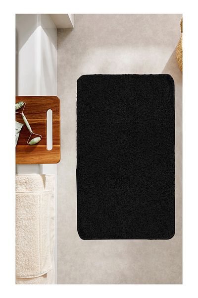 EUROBANO Μαλακό Shaggy One Piece Μαύρο 60x100 cm Φυσικό Αντιολισθητικό Πατάκι δαπέδου