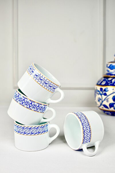 Vivas Greek Egean Desen 4’lü Set Double Türk Kahve Fincan Seti , Kahve Kupası