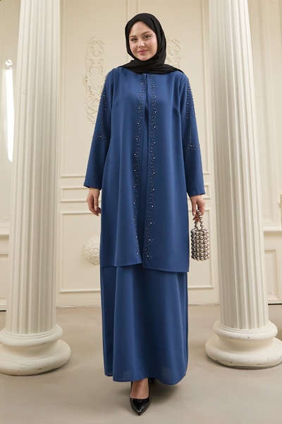 InStyle Μπλε με Πέρλες Λεπτομέρεια Τεμάχιο Saks Abaya