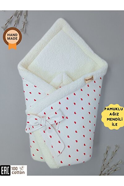 Tomuycuk Kışlık Bebek Battaniyesi Kundağı Kalp Desenli Iç Kısmı Polarlı Hasta...