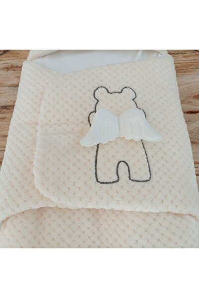 Tomuycuk Newborn Cotton Baby Blanket & Swaddle - Ecru Sleeping Bag with Teddy Bear & Ears - Gift