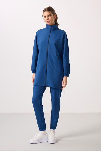 TOMMY LIFE Parliament Stand Collar Zippered Comfortable Form Women's Tracksuit Tunic Suit - 95345