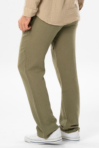 Eliş Şile Bezi Ανδρικό καλοκαιρινό παντελόνι Muslin Elastic Waist Double Pocket Khaki Khaki