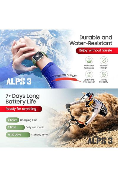 Swiss Military Alps3 Smartwatch 1.96'' AMOLED,BT Calling,Fitness Tracking,Wireless Charging,7-Day Battery-Green