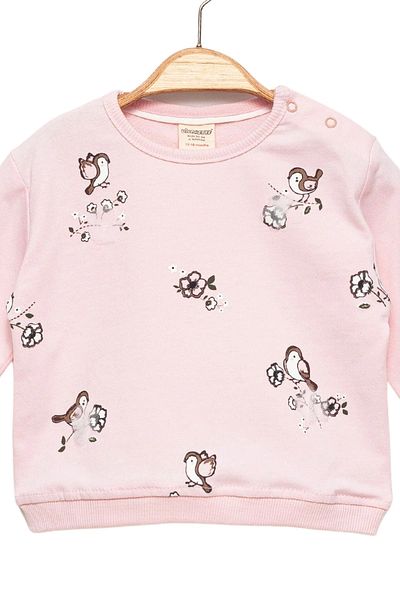 Divonette Baby Girl 100% Cotton Pink Sweatshirt - Patterned Girl Sweatshirt