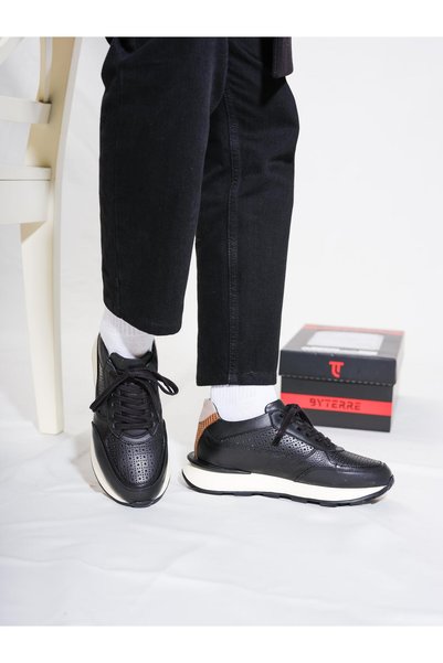 Byterre Alberto black genuine leather handmade men's sports shoes