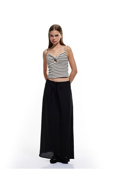 Koton V-Neck Striped Knitted Window Detailed Crochet Top with Rope Strap