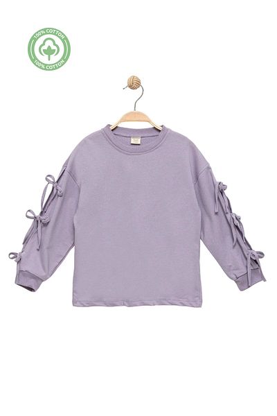 Divonette Girl's 100% Cotton Bow Lilac Sweatshirt - Comfortable and Stylish Style