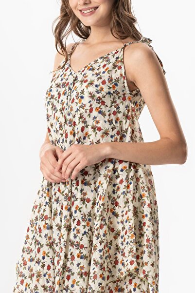 Eliş Şile Bezi Strappy Voile Aphrodite Midi Length Summer Dress Violet Cream 6238