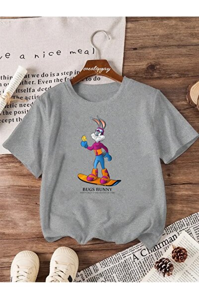 oneagılyazı Тениска с щампа на Бъгс Бъни с голям размер за сноуборд и малки деца