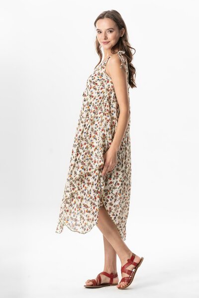 Eliş Şile Bezi Strappy Voile Aphrodite Midi Length Summer Dress Violet Cream 6238