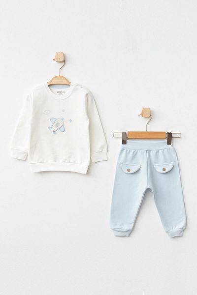 Aziz Bebe Baby Boy Airplane Embroidered Sweatshirt Pants 2-Piece Bottom Top Baby Set 3 Months - 36 Months