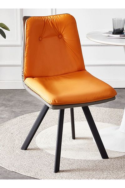 EqiEch Comfortable Dining Chair with 2-Tier Backrest and Metal Legs for Kitchen, Office, Living Room
