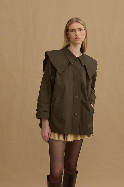 Fahhar Trench Coat with Mobile Collar Khaki